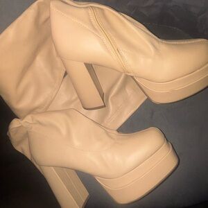 Elegant Cream Platform Thigh High Boots
